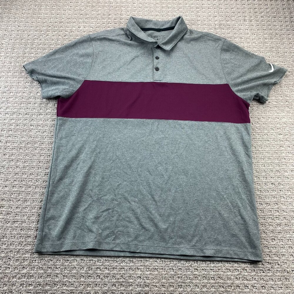 Nike Golf Shirt Men Extra Large XL Gray Burgundy Standard Fit DRI-FIT Activewear